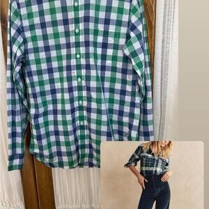 J Crew Green and Blue Plaid Button-Up Shirt